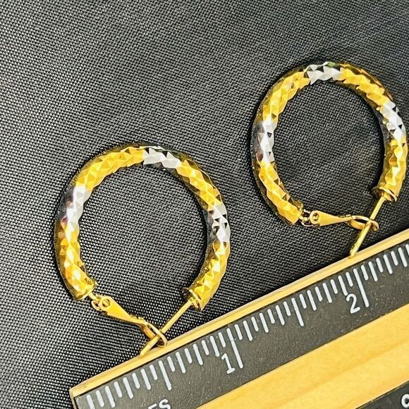 Vintage Diamond-cut Hoop Earrings Diva Sparkling Fancy Drop Silver Gold 1191 - Picture 4 of 6